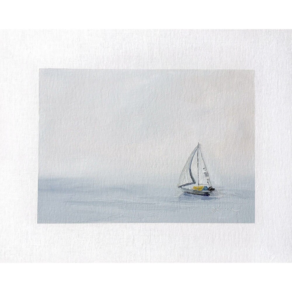 8x10 Original Oil Seascape Painting Sailboat Calm Neutral Nautical Ocean Signed